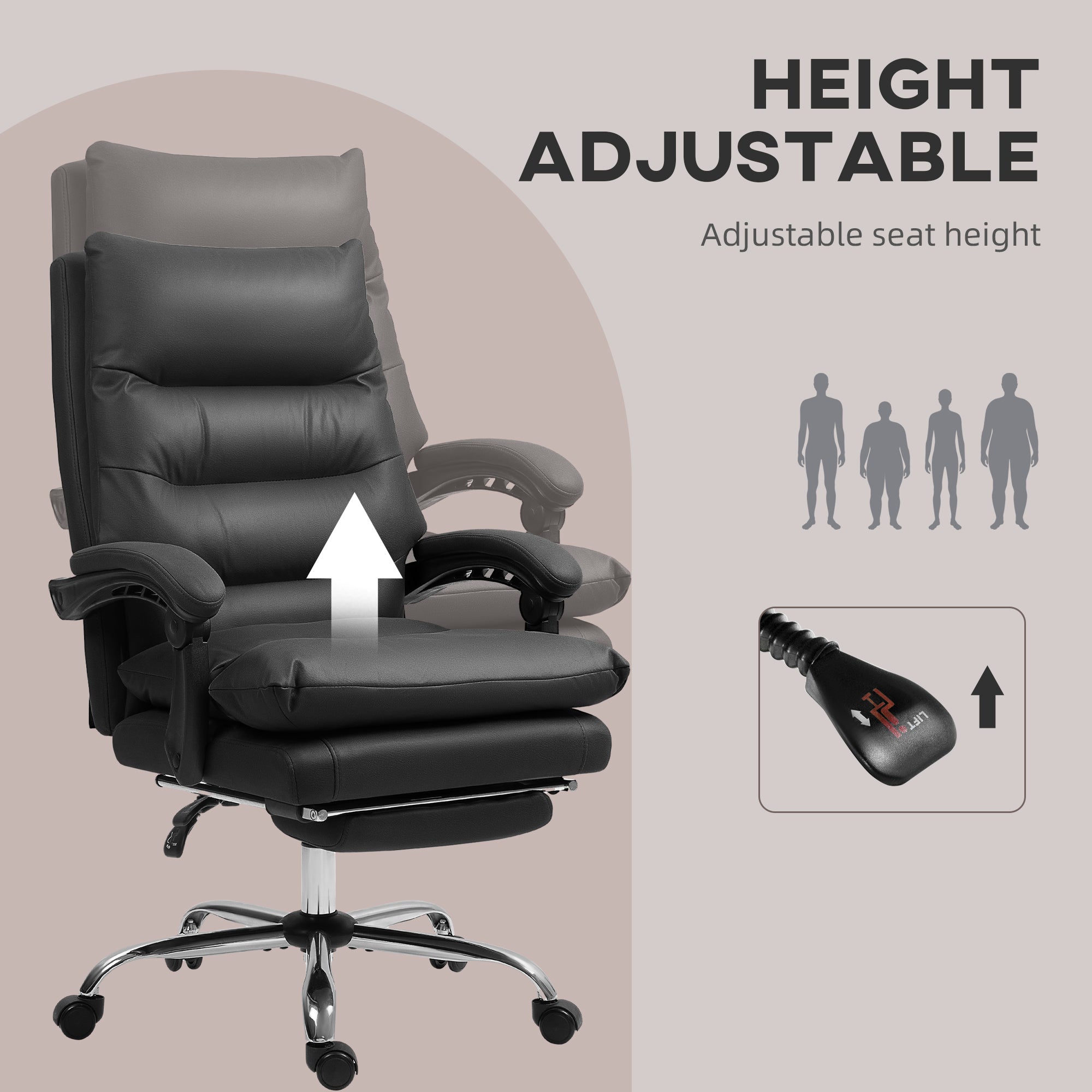 Massage Office Chair with Heated Function, Computer Desk Chair with Footrest, Double-tier Padding, Swivel Wheels, Reclining, Black