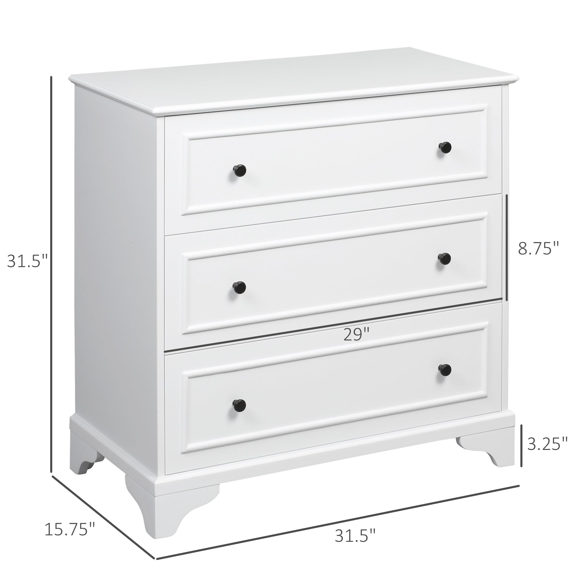 HOMCOM 3-Drawer Dresser Tower Storage Cabinet, Chest of Drawers for Bedroom, Hallway, Living Room and Bathroom, White