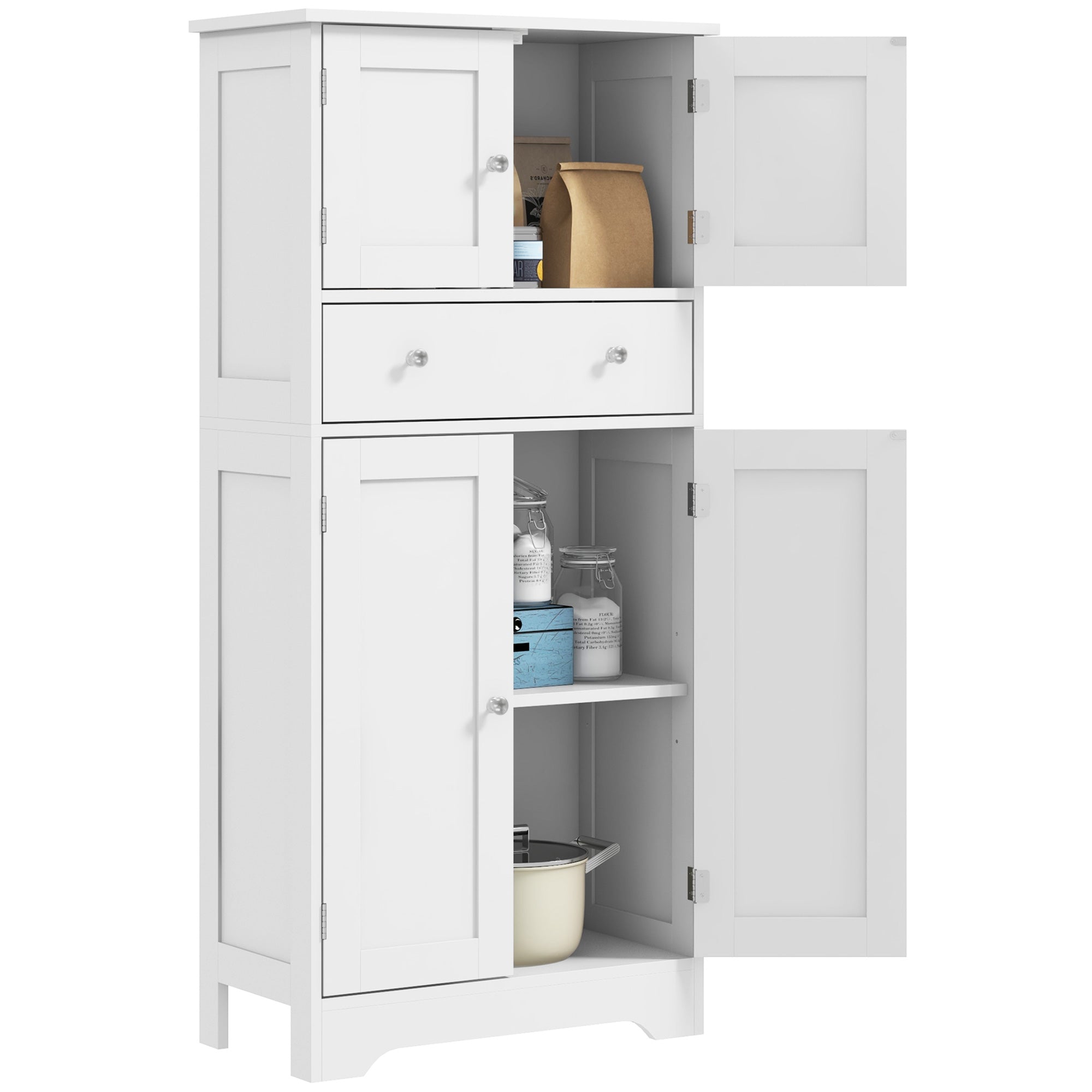 HOMCOM 50.5" Kitchen Pantry Cabinet, Modern Freestanding Storage Cabinet with Doors and Shelves, Kitchen Cabinet with Drawer and Adjustable Shelf, White