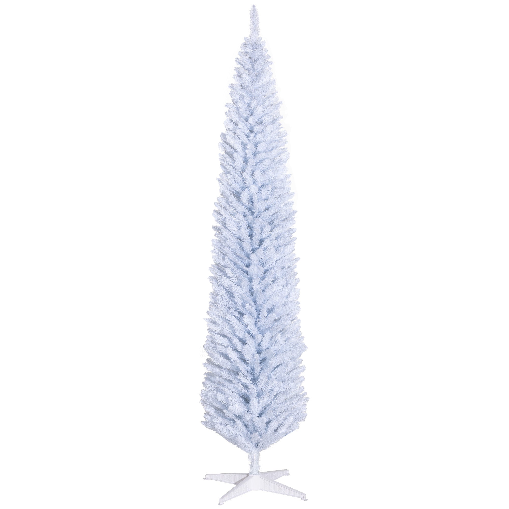 8ft Unlit Pencil Artificial Christmas Tree with Realistic Branches and 618 Tips Plastic Base White