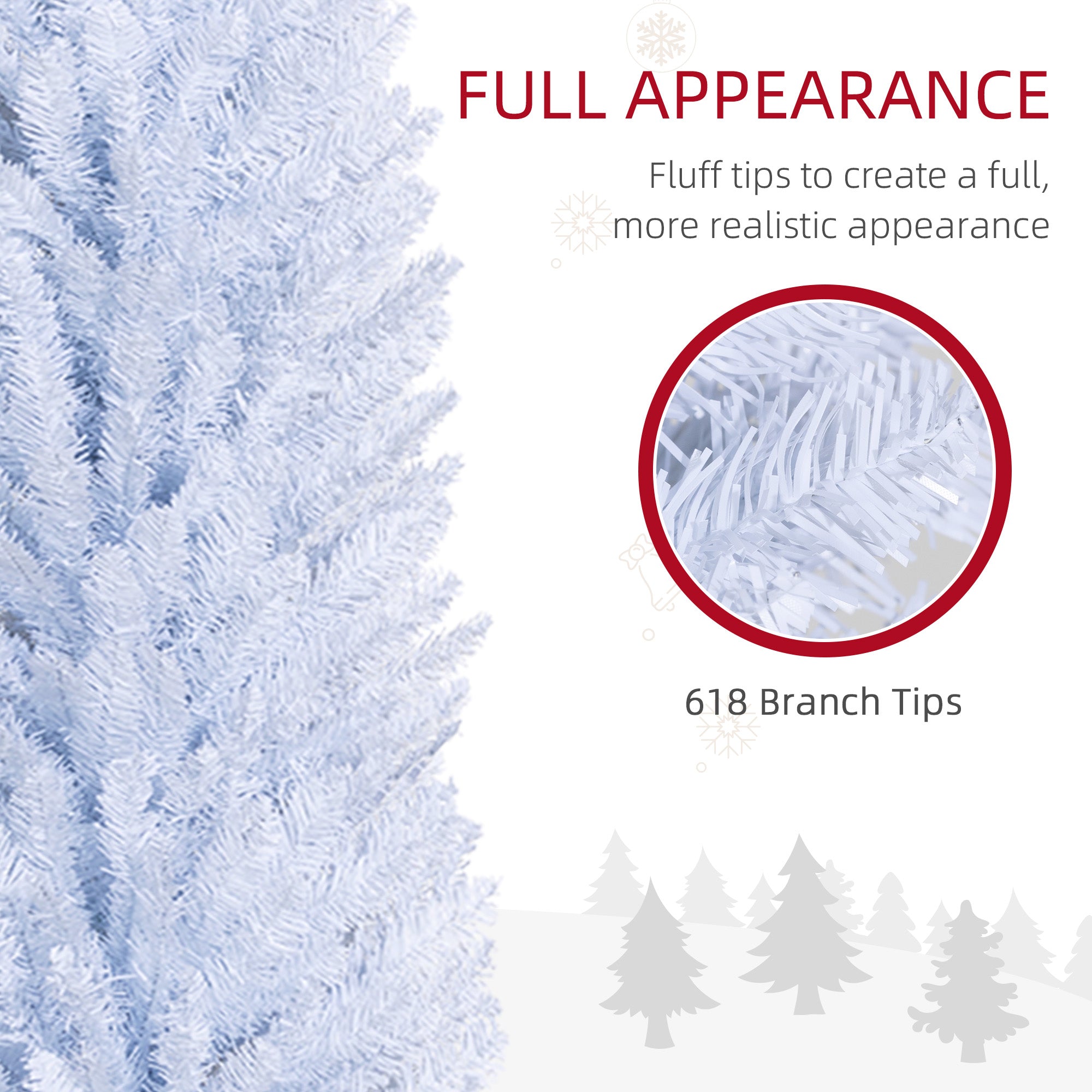 8ft Unlit Pencil Artificial Christmas Tree with Realistic Branches and 618 Tips Plastic Base White