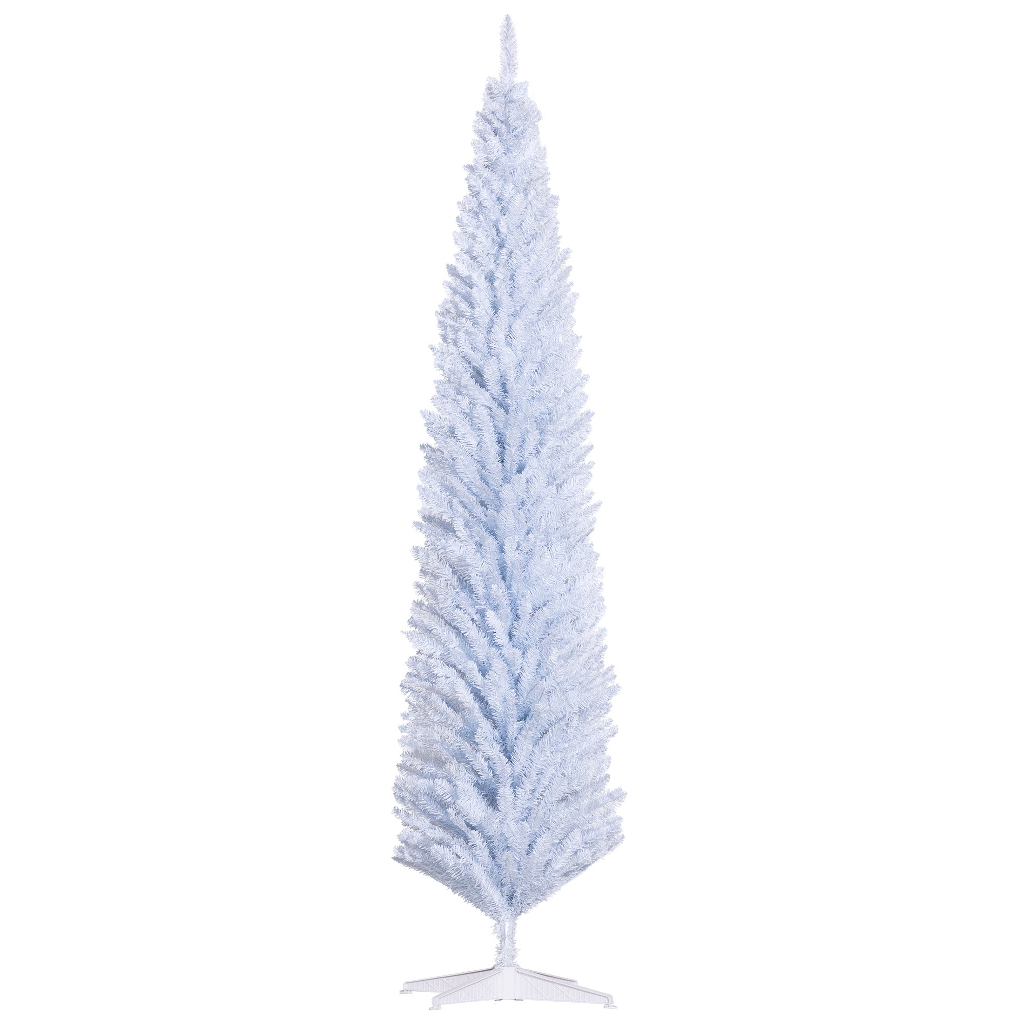 8ft Unlit Pencil Artificial Christmas Tree with Realistic Branches and 618 Tips Plastic Base White