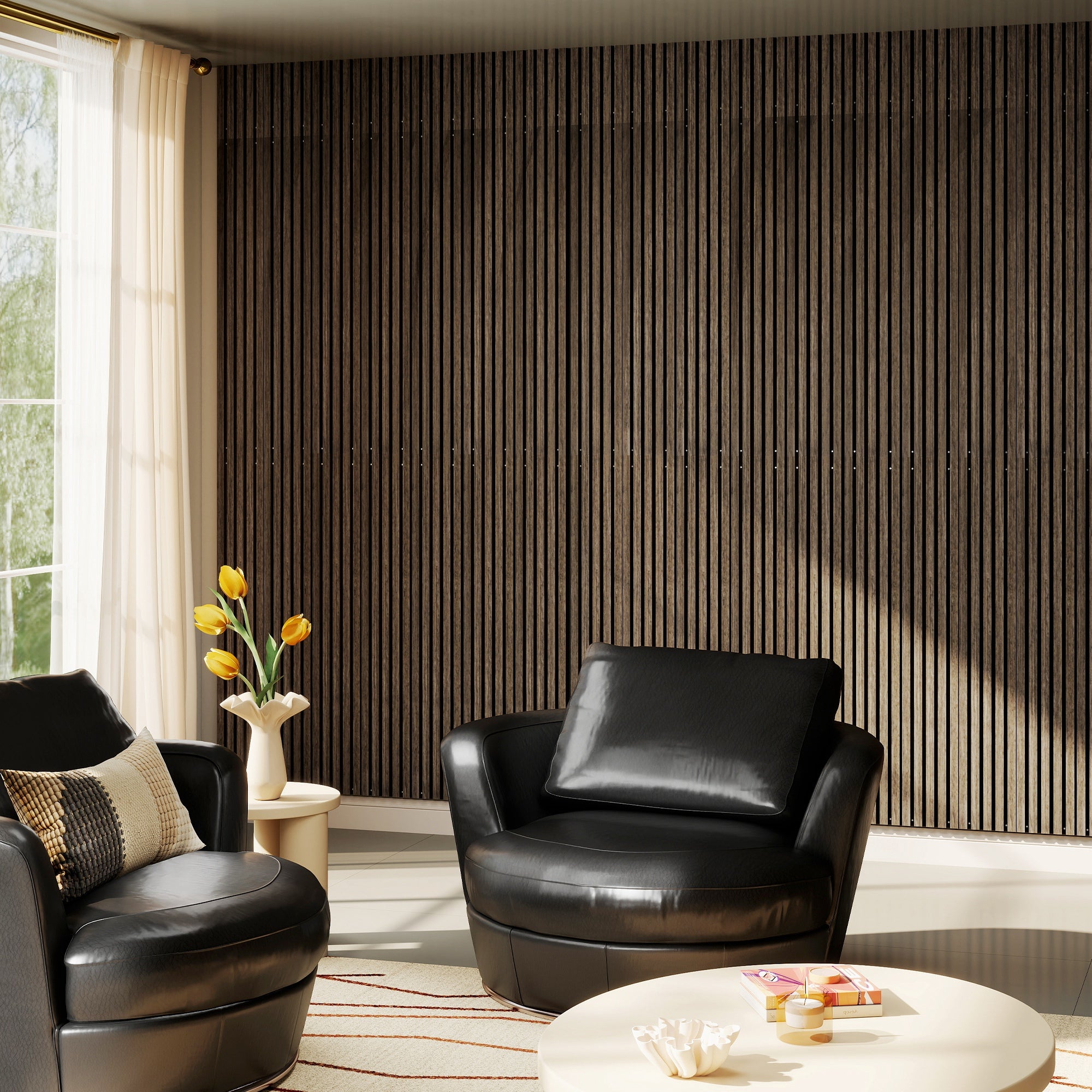 95 x 8 Inches 3D Faux Wood Wall Panels, 4 Pack Acoustic Panels, Sound Absorbing and Proof Slat Wall For Interior Wall Decor, Home, Office, Studio, Walnut