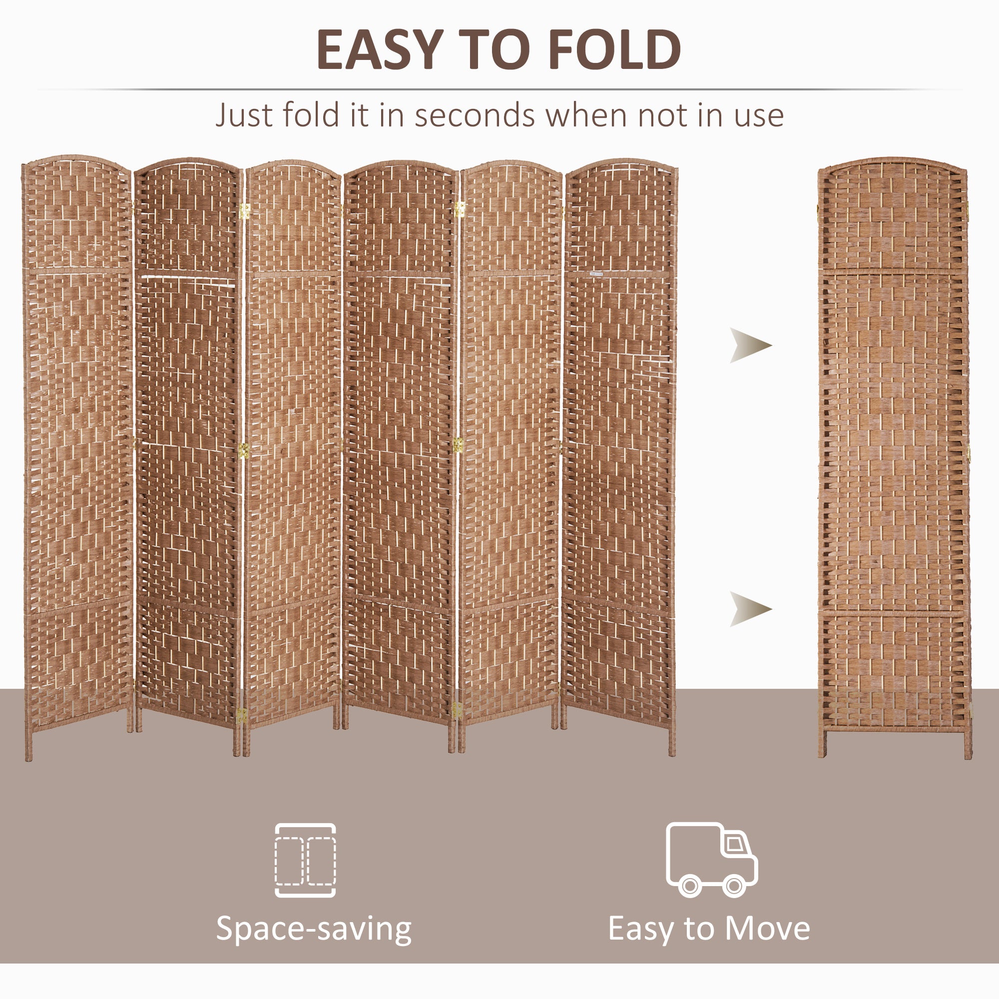 HOMCOM 6 Panels Room Divider, 6 Ft Tall Indoor Portable Folding Privacy Screens, Hand-Woven Double Hinged Freestanding Partition Wall Divider for Home Office, Natural