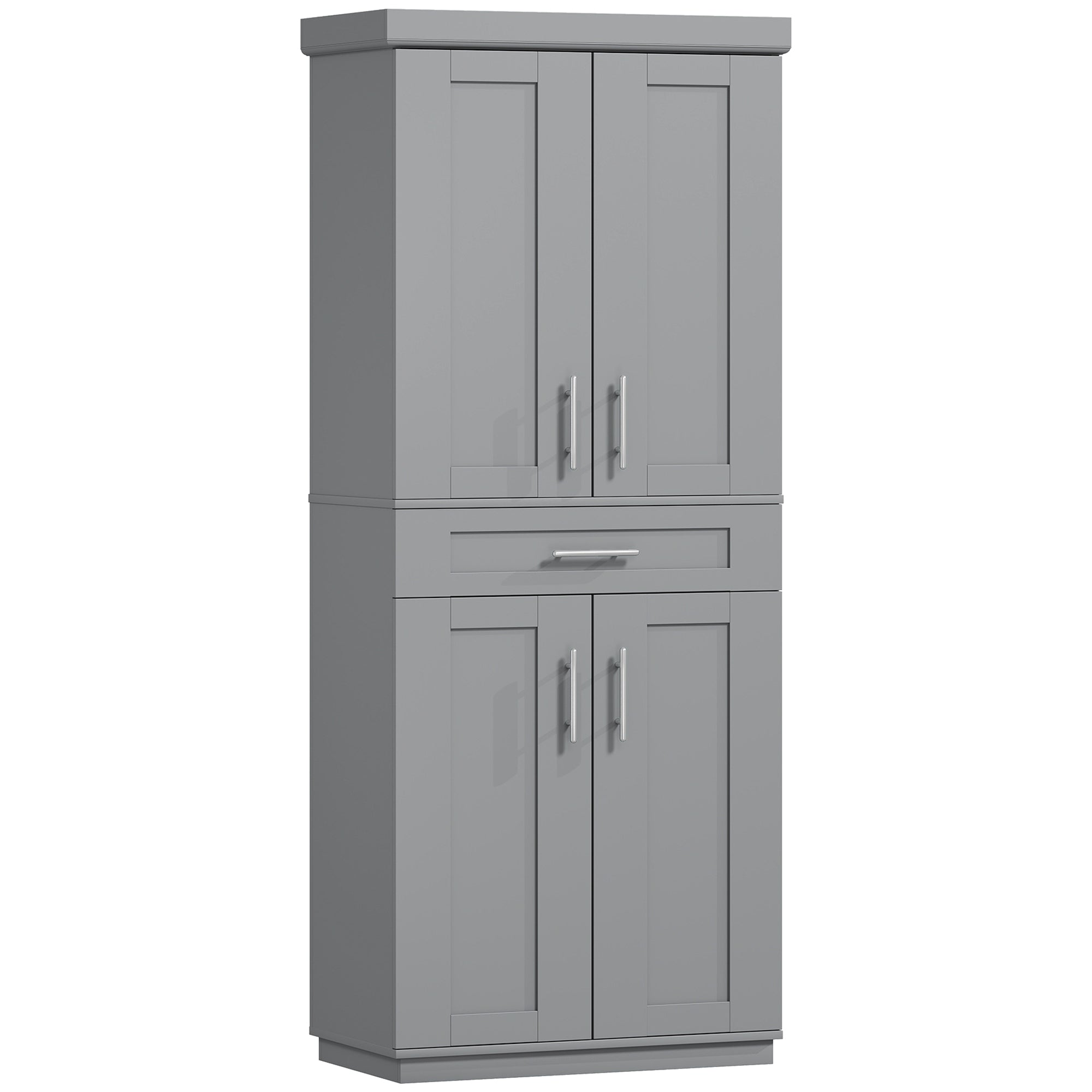 72" Kitchen Pantry Cabinet, Freestanding Tall Storage Cabinet with 4 Doors, Drawer and 3 Adjustable Shelves for Dining Room, Gray
