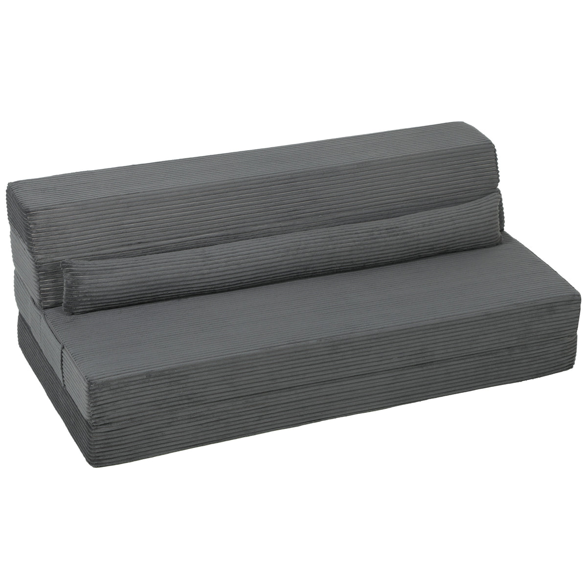 54" Folding Sofa Bed, Boneless Cloud Corduroy Sleeper Floor Chair, Floor Sofa with Back Support, Thick Cushion, Lumbar Pillow, Side Pockets for Living Room, Dark Grey