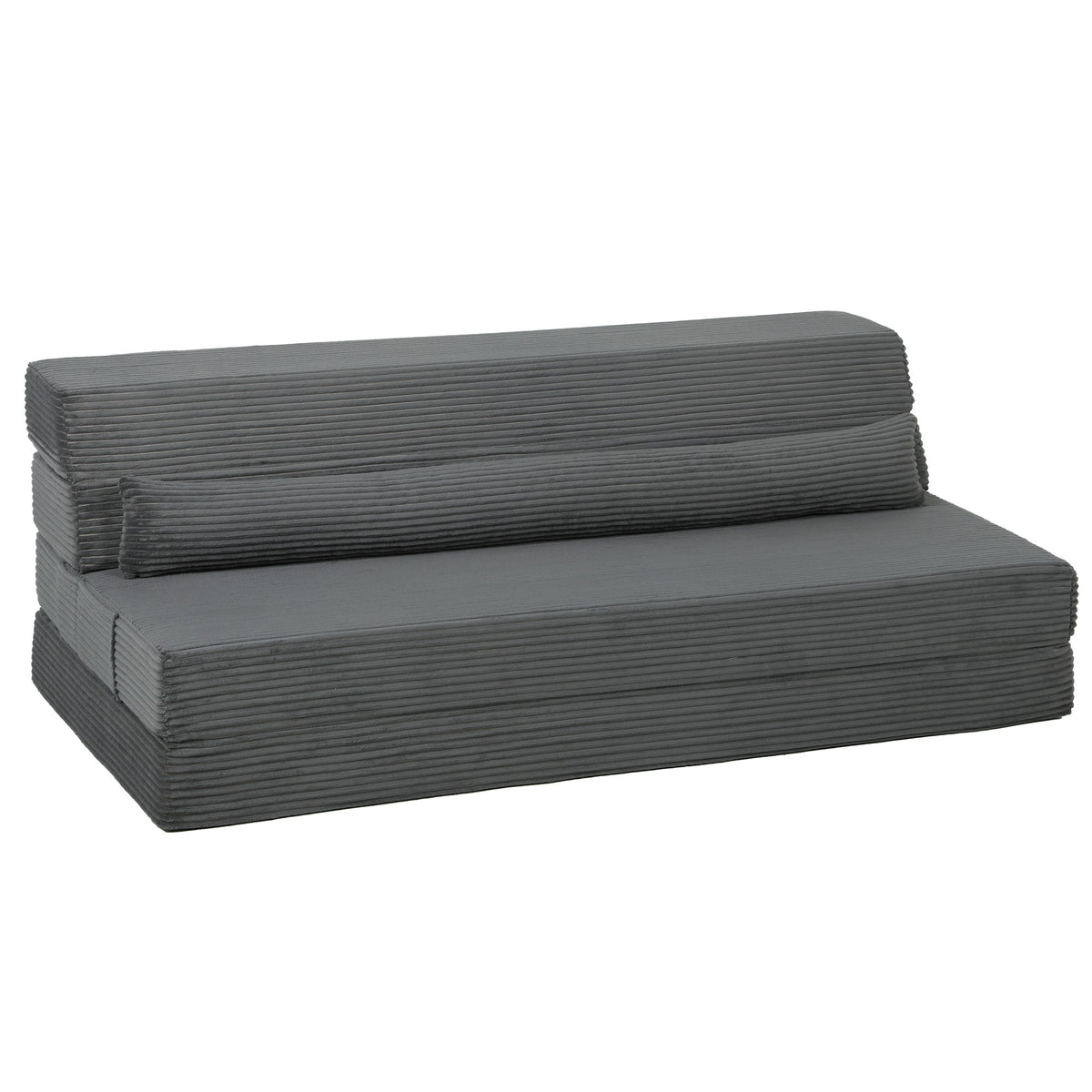 54" Folding Sofa Bed, Boneless Cloud Corduroy Sleeper Floor Chair, Floor Sofa with Back Support, Thick Cushion, Lumbar Pillow, Side Pockets for Living Room, Dark Grey